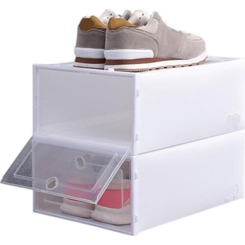 Flip-Open Cover Transparent Stackable Storage Box Shoes Drawer Case Organizer Simple Plastic Dustproof Shoe Storage Box For Home