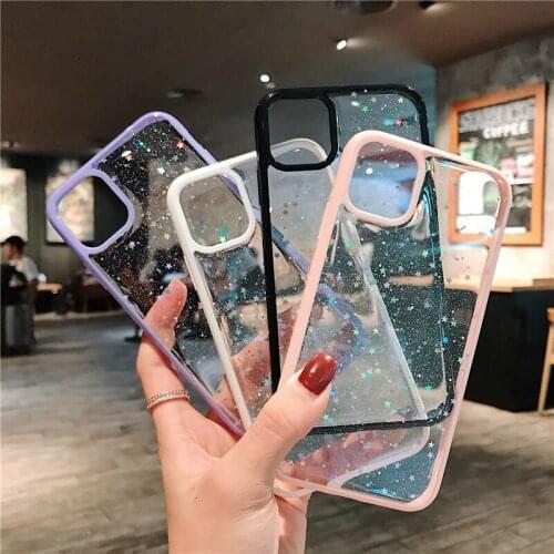 Luxury Glitter Star Sequins Transparent Phone Case For iPhone 12 Mini 11 Pro Max X Xs XR 7 8 Plus SE 2020 Clear TPU Cover