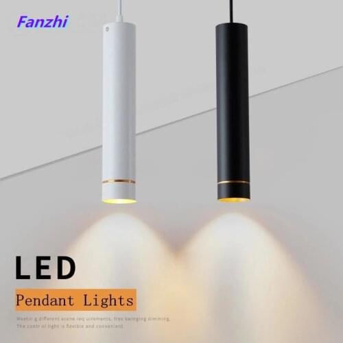 Dimmable Cylinder LED Pendant Lights Long Tube Lamps Kitchen Dining Room Shop Bar Decoration Cord Pendant Lamp Background Lights