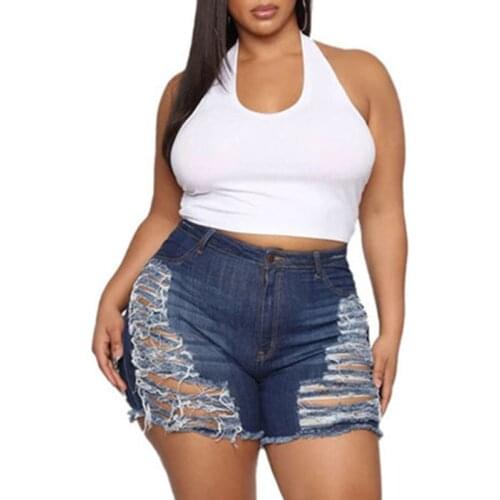 Sexy High Waist Shorts Solid Hole Skinny Zipper Fly Women Shorts Plus Size Biker Shorts Jean Shorts Women Summer Denim Shorts