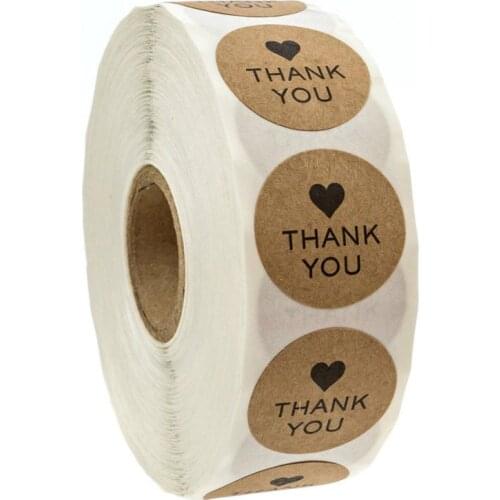 Thank You Stickers With Heart Kraft Paper 50-500pcs Appreciation Tag Labels for Business Bag Seal Wedding Party Decoration