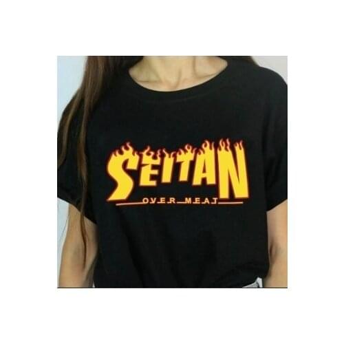 Sunfiz YF Seitan Over Meat T-shirt Women Vegan Tee O Neck Short Sleeve Yellow Unisex T Shirt Aesthetic Harajuku 90s Tops