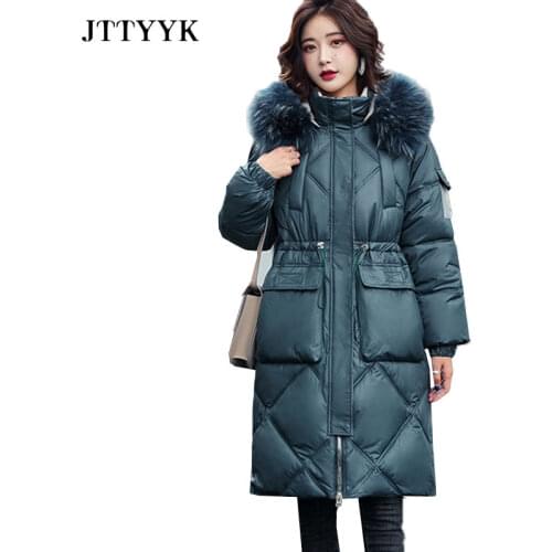 Warm Winter Down Padded Jacket Women Parka With Fur 2021 New Large size Clothing Korean Bright Hooded Winter Snow Coat Female