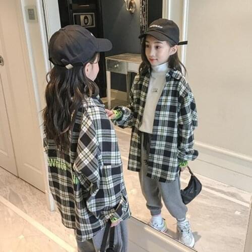 Spring 100% Cotton Plaid Loose Blouse 2021 Summer Striped Shirt Korean Baby Long Sleeve Tops Boys Shirts School Girls Blouses