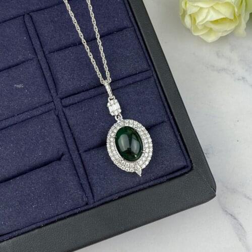 Vintage S925 Sterling Silver Simulated Moissanite Pendant Necklace Egg Shaped Emerald Pendant Jewelry Woman Wedding Party