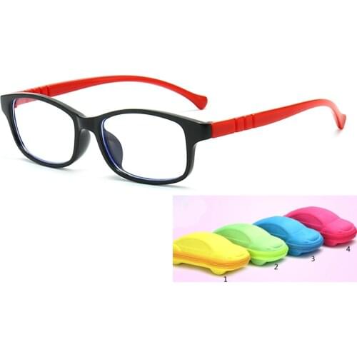 With Case Boy Girl Game Reading Computer Protective Goggle Fashion Children Glasses Plain Kids Square Anti Blue Light Eyewear