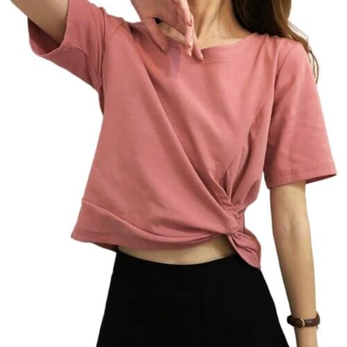 2021 Summer Short Sleeve T Shirts Women Cotton Solid T-shirt O Neck High Waist Crop Top Tee Female Casual Loose T Shirt