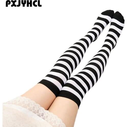 Women Sexy Striped Stockings For Halloween Thigh High Stocking Over the Knee Japanese Student Anime Cartoon Cosplay Long Socks