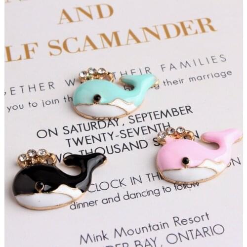 10pcs/Lot 16*24MM Kawaii Animal Whale Pendants Gold Tone Enamel Alloy Earring Necklace Floating Charms Ornament Accessories