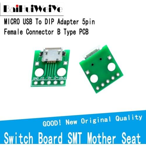 10pcs/LOT MICRO USB To DIP Adapter 5pin Female Connector B Type PCB Converter Breadboard Switch Board SMT Mother Seat