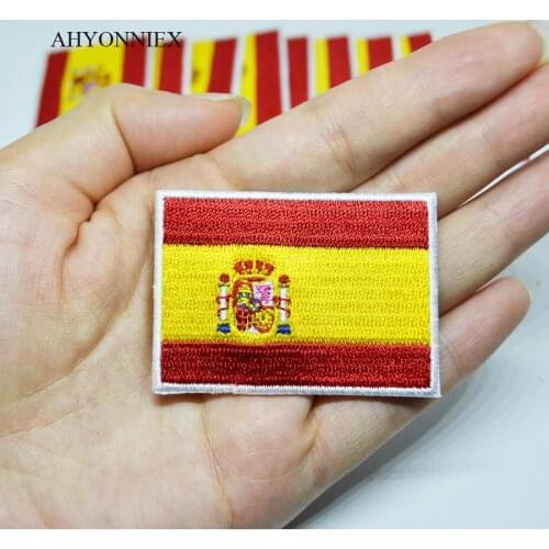 10PCS/Lot High Quality Spain Embroidery Flag Patch Army Iron On Country Flag Patches Badges For Clothes Stickers Jeans Applique