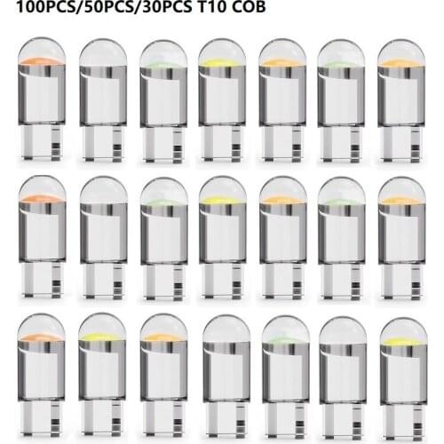 100/50/30X Car T10 Led Bulbs 194 168 W5W LED Light Cold White Auto COB Silica Red Blue Green Yellow License Plate Lamp 12V