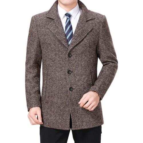 2020 Men Wool Coat Autumn Woolen Jacket Pea Сoat Winter Wool Blend Jacket High Quality Men Tweed Coat Korean Turn-down Collar
