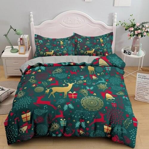 2021 New Year Christams Bedding Sets Cartoon Happy Comforter Duvet Cover Set With Pillowcase Queen King Bedclothes