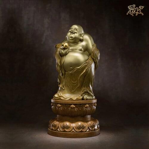 2021 high grade Buddhist wealth God Maitreya Buddha statue family Protect bring money good luck Handmade brass Sculpture Art
