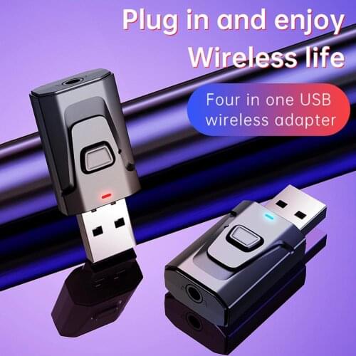 4 In 1 Audio Adapter Lightweight Convenient USB Bluetooth 5.0 Transmitter Receiver 3.5mm Jack AUX USB Stereo Music For TV/Car