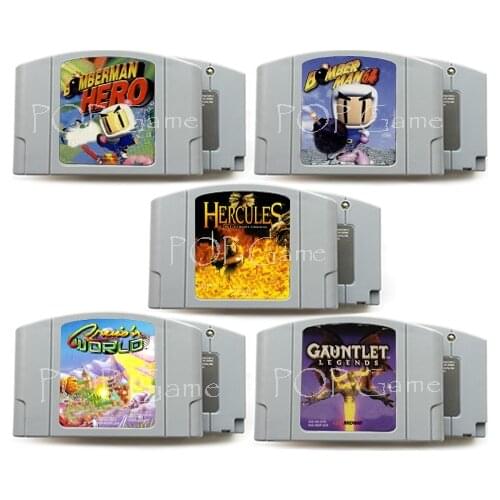 64 bit USA Version Video Game Cartridge Bomberman Hero Hercules Cruis'n World Gauntlet Legends English Language for NTSC Only