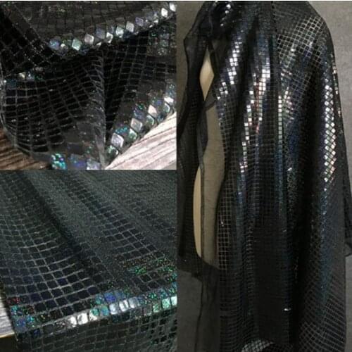 Black laser lattice metal mirror phantom color wedding background performance fabric