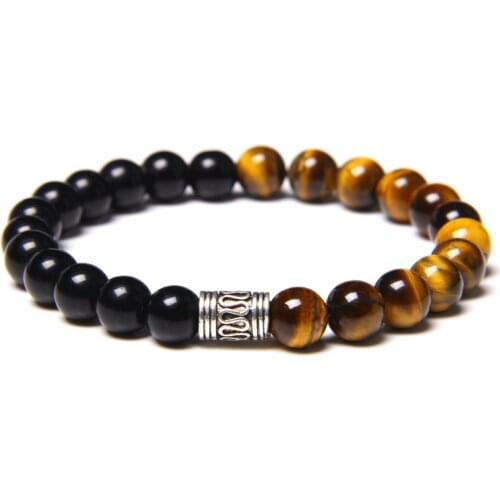 Silver Color Charm Bracelets For Men Natural Tiger Eye Bracelet Male Fengshui Black Agat Stone Beads Bangle Men Pulsera Jewelry