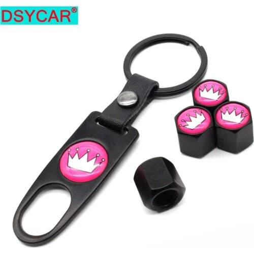 DSYCAR 4pcs Zinc Alloy Anti-theft Car Wheel Tire Valve Caps Stem Air+1pcs Leather buckle Wrench Auto Car Wheels Tires Parts