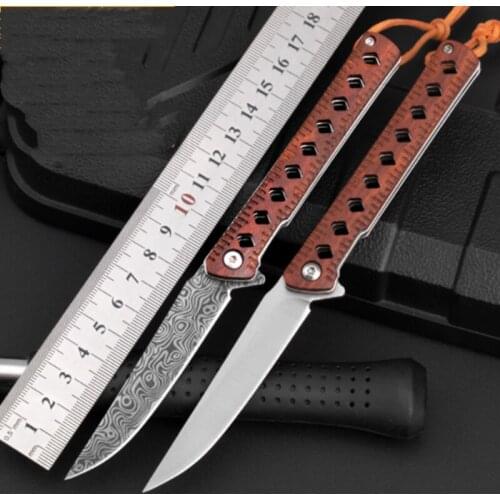 KESIWO L142 Damascus D2 Folding Blade Wood Handle Pocket Outdoor Hunting Survival Tactical Camping Rescue Kitchen EDC Knife