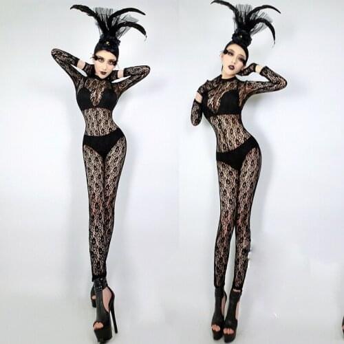 Jazz Dance Costumes Sexy Lace Jumpsuit Rave Clothes Nightclub Suit Dj Ds Singer Party Pole Dance Bodysuit Festival Wear DNV10004