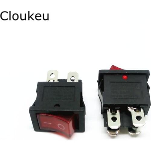 5Pcs 15*21MM Rocker Switch Red With lamp KCD1-104N 4Pin 2File Seesaw Power switch 6A250V