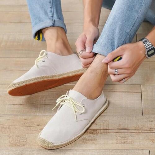 Summer Black White Bule male casual Canvas Hemp Insole Fisherman Light Shoes Ethnic Style men Espadrille Flats Shoes II-08z