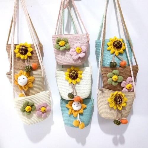 Cute Childrens Straw Change Storage Bag Outdoor Travel Girls Change Decoration Bag Baby Crafts Mini Backpack Props