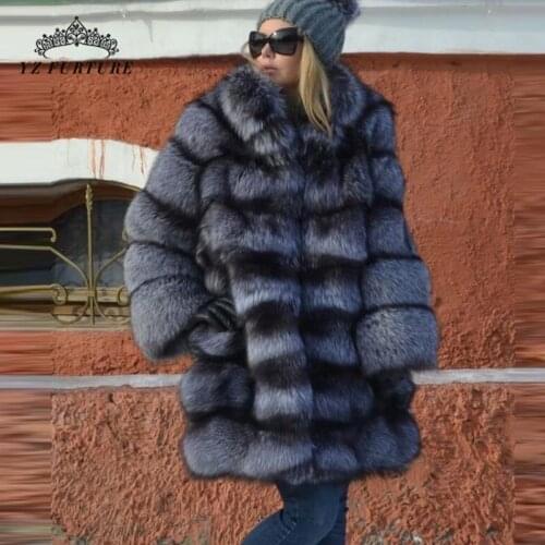 Fashion Real Fox Fur Coat Women Winter Female Fur Jacket Genuine Leather Full Pelt Sliver Fox Fur Coats For Girls Luxury FC-184