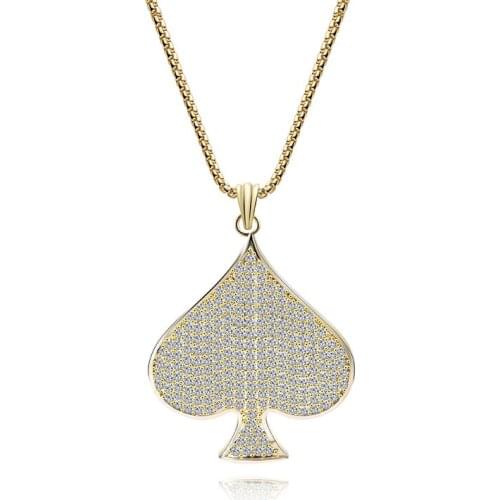 Meirenpeizi Fashion Gold Color Pendant Necklace Copper Zircon Personality Poker Heart Men And Women Neutral Necklace Jewelry