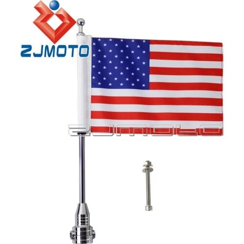 Motorcycle USA Flag For Harley Cafe Racer Chopper Silver Flagpole Motorcycle Rear Side Mount Skull Flag