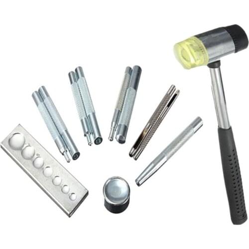 Set of 11 Craft Tool Die Punch Snap Rivet Setter Base Kit For DIY Leather Craft With Hammer