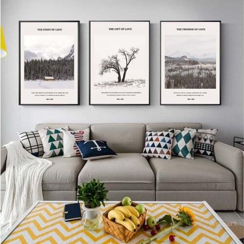 Wall Art Landscape Canvas Poster Nordic Style Print Winter Forest Tree Paintings Scandinavian Decoration Pictures Living Room