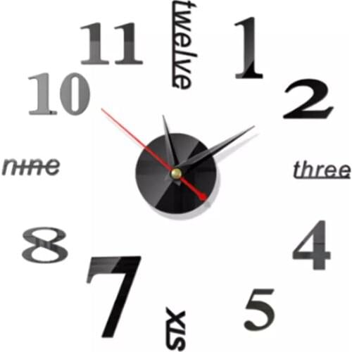 2PCS Diy Wall Clock 3D Mirror Wall Stickers Digital Horloges Creative Art Home Decor Living Room Quartz Hanging Clock Gold Black