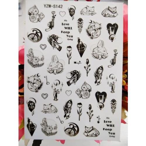 New 3D Nail Sticker Art Geometric Rose Animal Fox Self Adhesive Nails Sliders Decals Decorations Designer Manicure Accessories