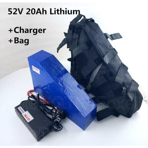 Rechargeable triangle shape 52V 20Ah lithium li ion Battery pack with bag and charger for Ebike electric bicycle mountain bike