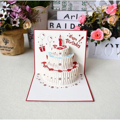 3D Pop Up Happy Birthday Greeting Cards Cake Postcards Invitations with Envelope Greeting Card