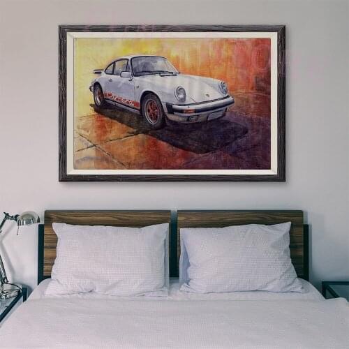 T034 Retro Racing Car Classic Painting White car 15 Custom Silk Poster Home Deco Wall Art Christmas Gift