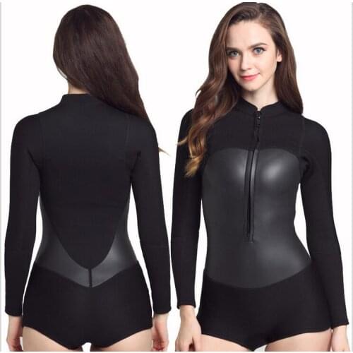 2MM rubber diving suits warm winter swimming long-sleeved Siamese swimsuit thick water womens surf wear