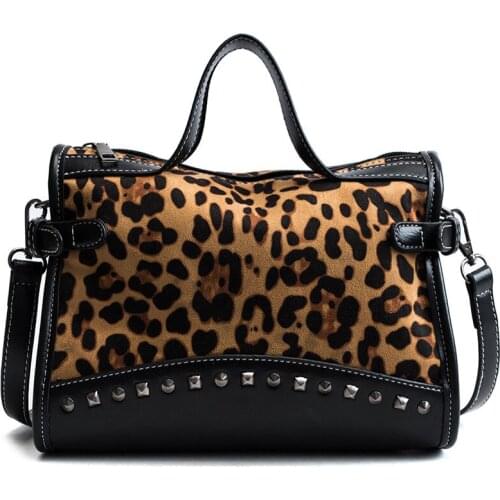 Luxury Pu Leather Women Shopping Tote Bag Fashion Leopard Handbag Patchwork Crossbody Shoulder Bag Rivet Ladies Messenger Bag