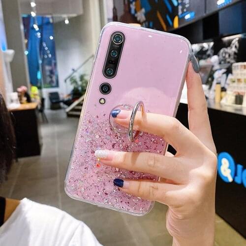 Luxury Ring Bracket Bling Glitter Silicone Phone Case For Xiaomi Mi 11 10 9 T Lite Pro Redmi Note 9 8 7 Ultra-thin Sequins Cover