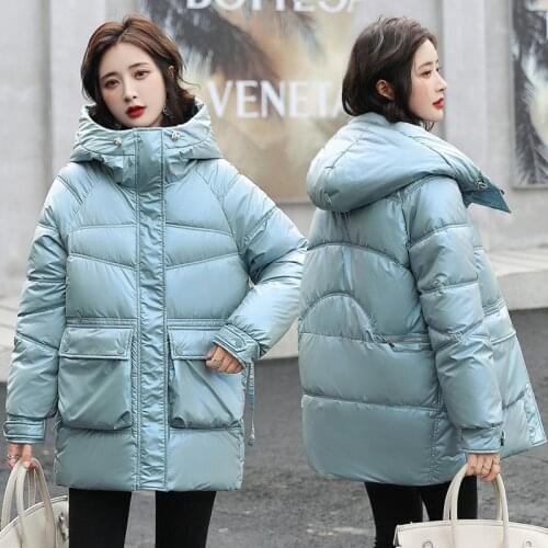 Medium And Long Bright Face Down Cotton Padded Clothes Womens Clothes 2021 New Foreign Style Small Man Cotton Padded Jacket Cot