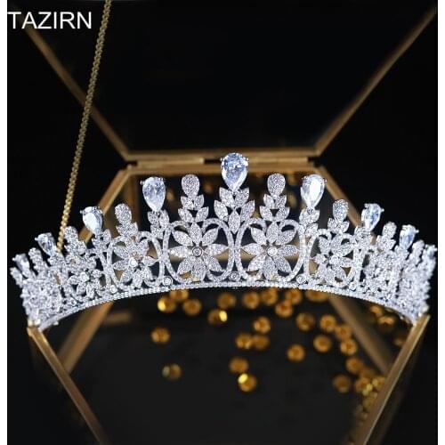 Trendy Full Cubic Zirconia Girls Sweet 16 Party European Princess Crown CZ Wedding Bridal Tiaras Zircon Pageant Headpieces