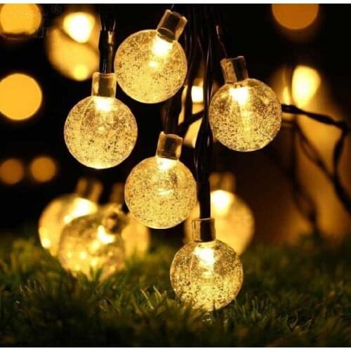 25mm LED Solar String Light Garland Decor 20 Heads Crystal Bulbs Bubble Ball Lamp Waterproof For Outdoor Christmas Party SN1385