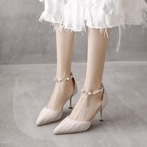 High Heel for Sexy Party Shoes Women Pointed Toe High Heels 7/5cm Women Pumps 2021 New Fashion Pearl Heels Zapatilla Elegantes