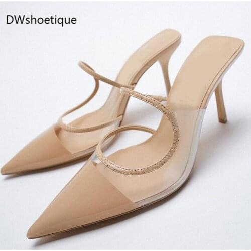 Summer pointed toe clear upper high heel casual outside women mules