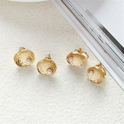 New Summer Textured Jewelry Fashion Gold Geometric Shape Shiny Big Double Pearls Dangle Earrings for Women 2018