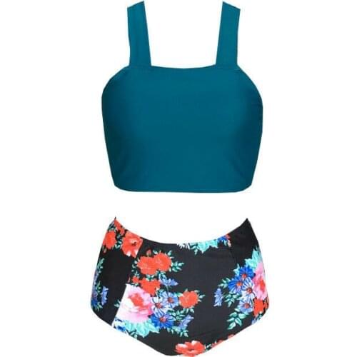 Women Floral High Waisted Bikini Cropped Tops Set Summer Beach Swimwear Swimsuit