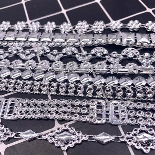 1 Yards Silver Rhinestone Chain Pearl Crystal Jewelry Chain Sew On Trims Wedding Dress Costume Applique Jewelry Making